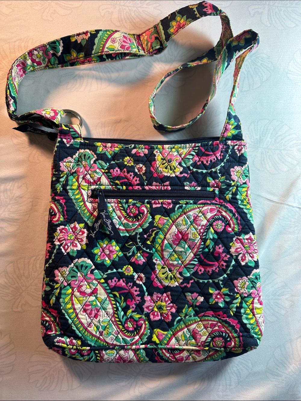 Vera Bradley Quilted Navy Crossbody with Pink & Green Paisley